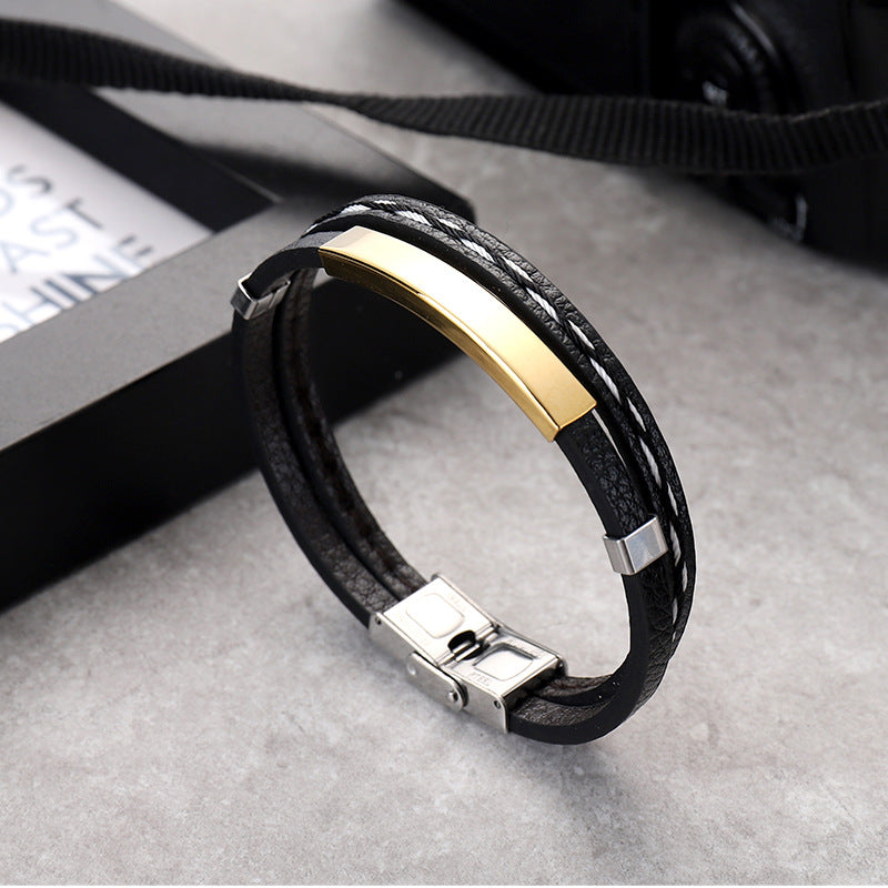 Leather Stainless Steel Punk Glossy Personality Bracelets