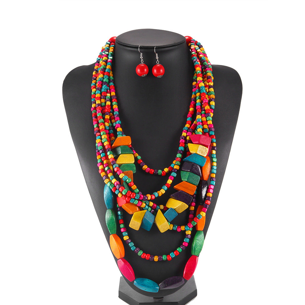 Style Tassel Colorful Wooden African Sweater Necklaces