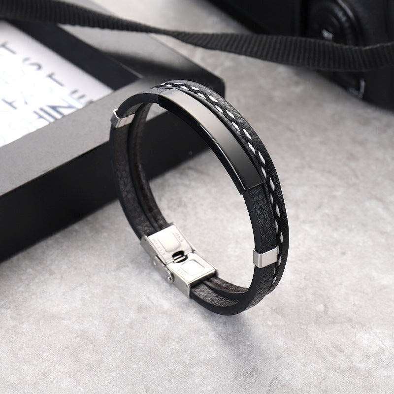 Leather Stainless Steel Punk Glossy Personality Bracelets