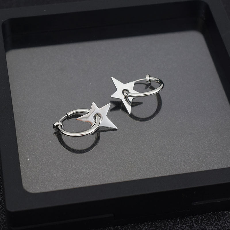 Women's & Men's & Cai Stainless Steel Pentagram Ear Earrings