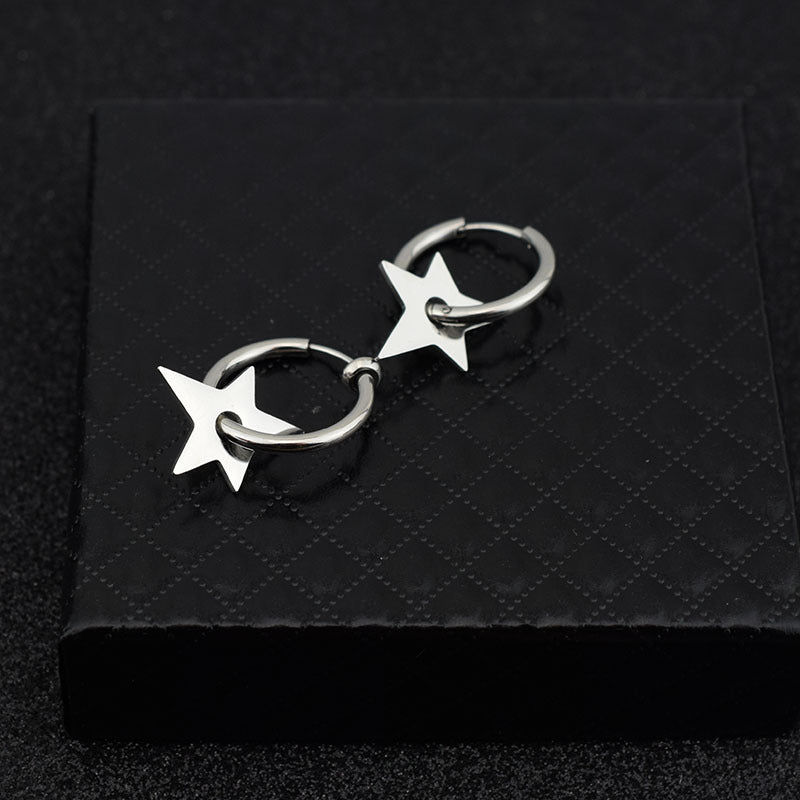 Women's & Men's & Cai Stainless Steel Pentagram Ear Earrings