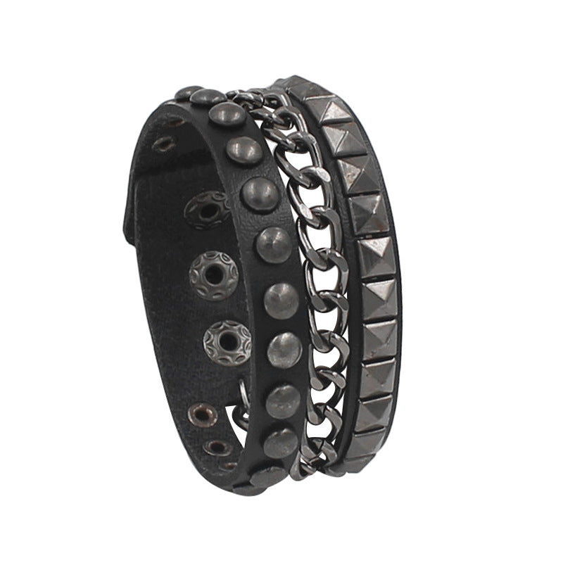 Fashion Square Round Rivet Iron Chain Bracelets