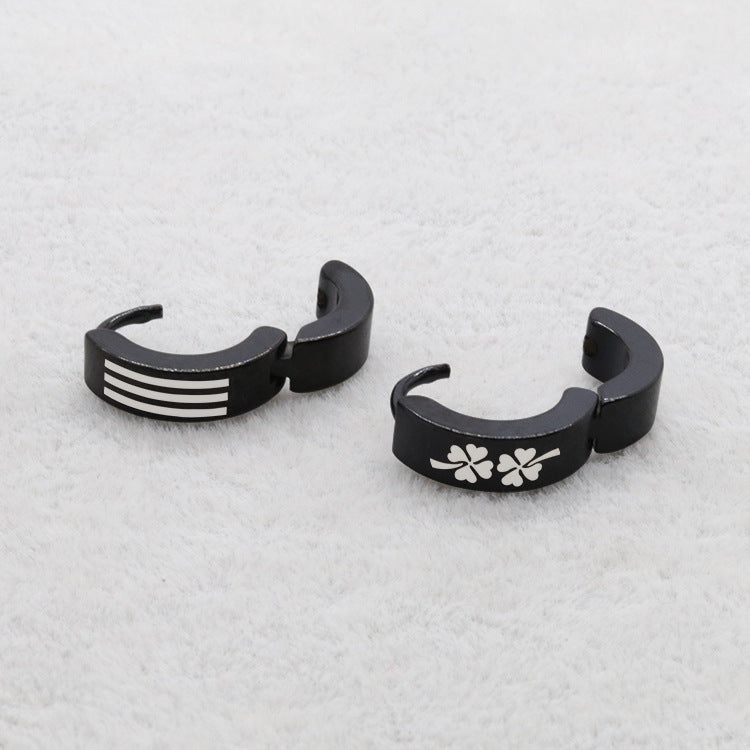 Men's Steel Clip Trendy Titanium Glossy Pattern Ear Buckle