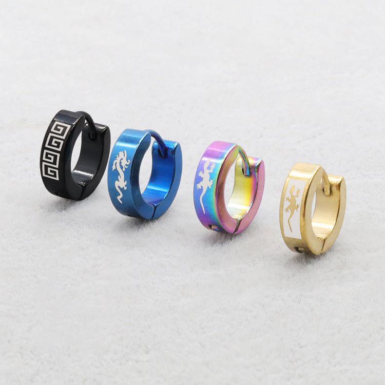 Men's Steel Clip Trendy Titanium Glossy Pattern Ear Buckle