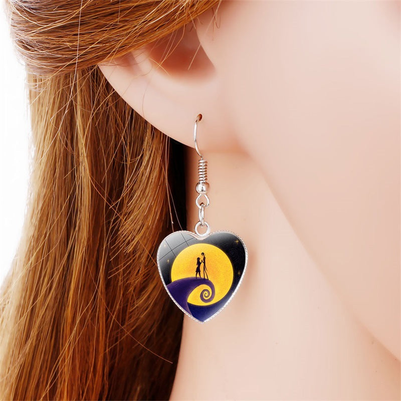 Cool Beautiful Christmas Night Horror Heart Earrings