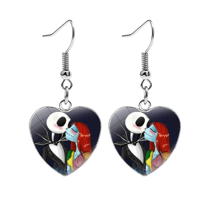 Cool Beautiful Christmas Night Horror Heart Earrings