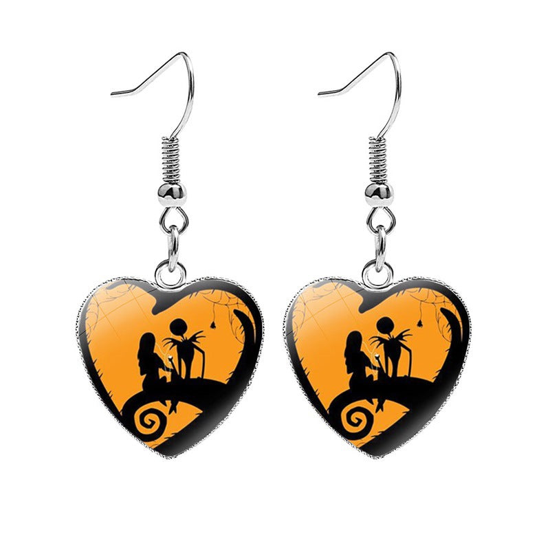 Cool Beautiful Christmas Night Horror Heart Earrings