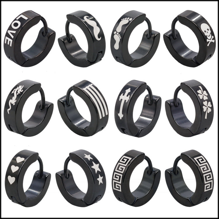 Men's Steel Clip Trendy Titanium Glossy Pattern Ear Buckle