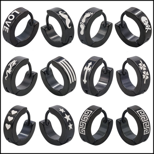 Men's Steel Clip Trendy Titanium Glossy Pattern Ear Buckle
