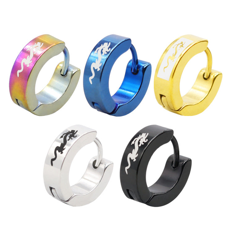 Men's Steel Clip Trendy Titanium Glossy Pattern Ear Buckle