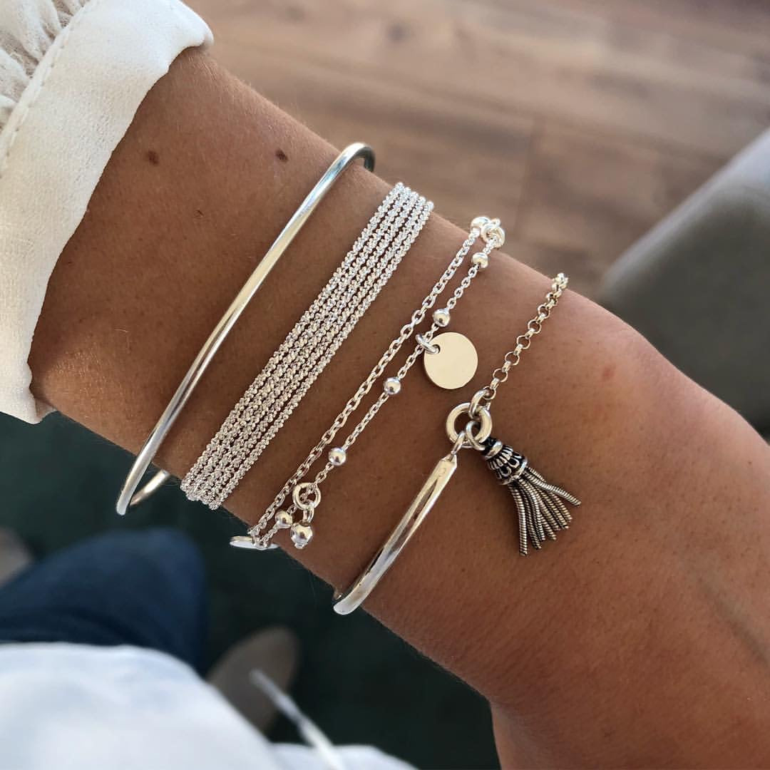 Simple Sier Glossy Tassel Personality Chain Bracelets