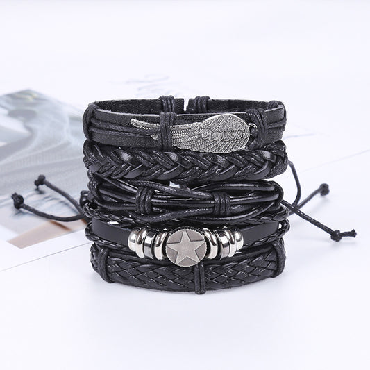 Simple Vintage Alloy Wings Cattle Leather Bracelets