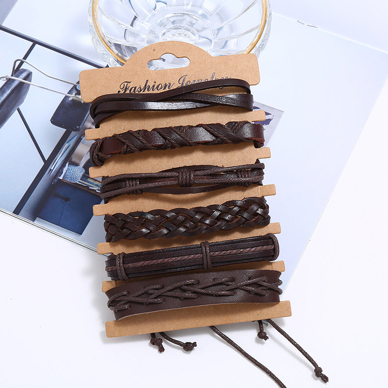 Beautiful Vintage Weave Cattle Leather Combination Bracelet