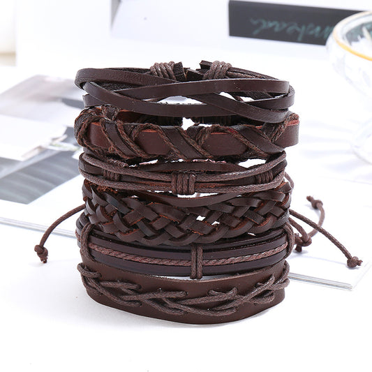 Beautiful Vintage Weave Cattle Leather Combination Bracelet