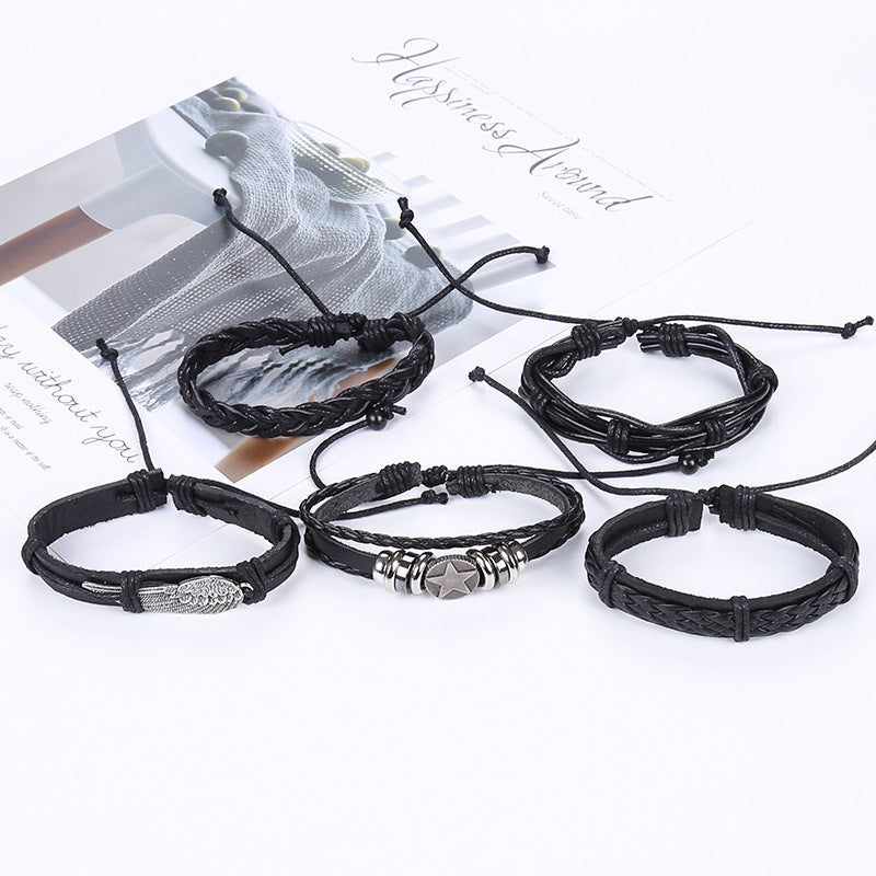 Simple Vintage Alloy Wings Cattle Leather Bracelets