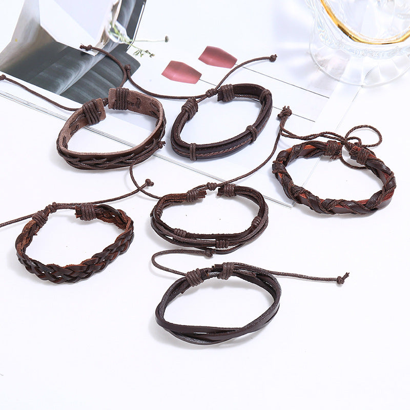 Beautiful Vintage Weave Cattle Leather Combination Bracelet