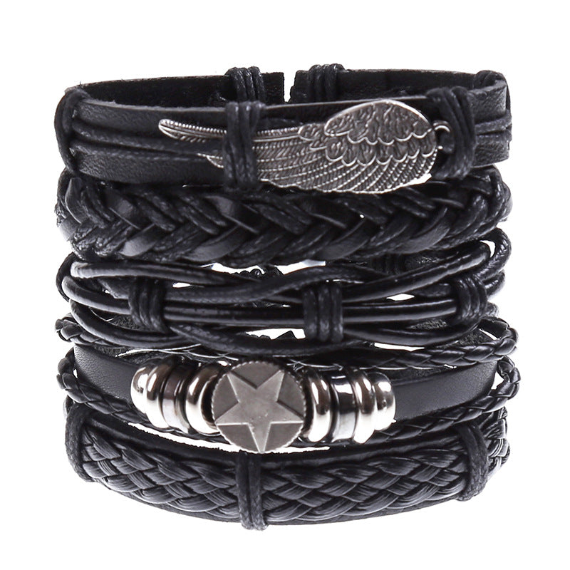 Simple Vintage Alloy Wings Cattle Leather Bracelets