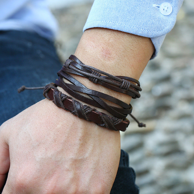 Beautiful Vintage Weave Cattle Leather Combination Bracelet