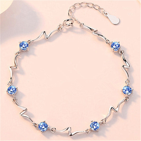 Women's Korean Sier-plated Blue Crystal Creative Fashion Bracelets