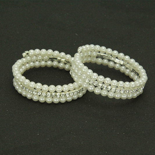 Women's Style Fashionable Personalized Rhinestone Pearl Spiral Bracelets