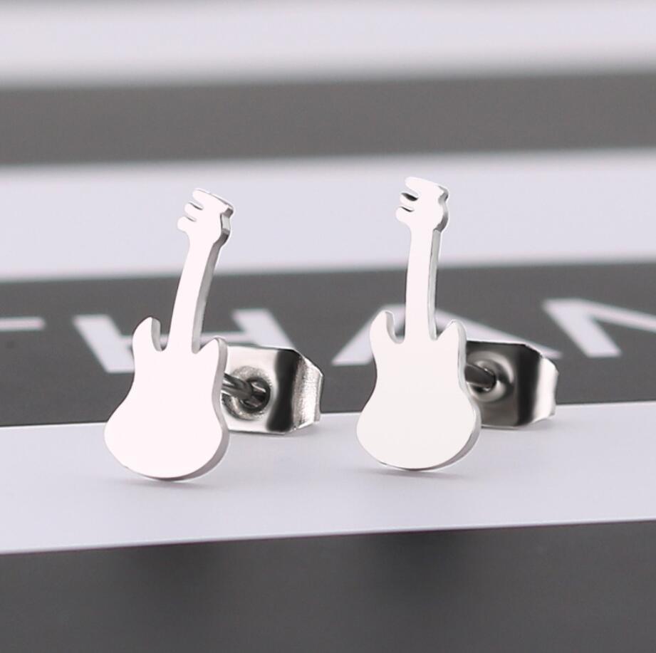 Women's Black Stainless Steel Guitar For Fashion Earrings