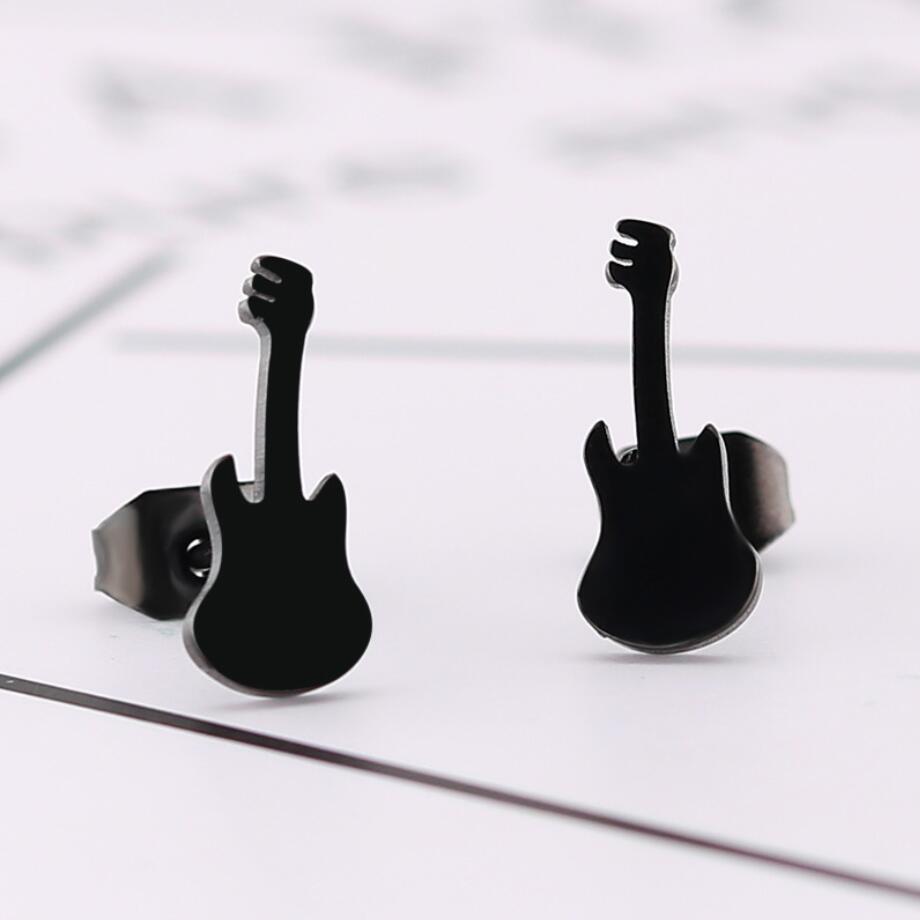 Women's Black Stainless Steel Guitar For Fashion Earrings