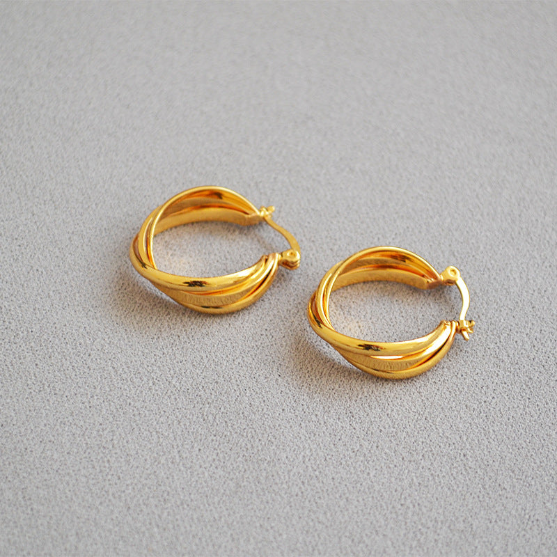 Brass Gold-plated Winding Circle Cold Elegant Earrings