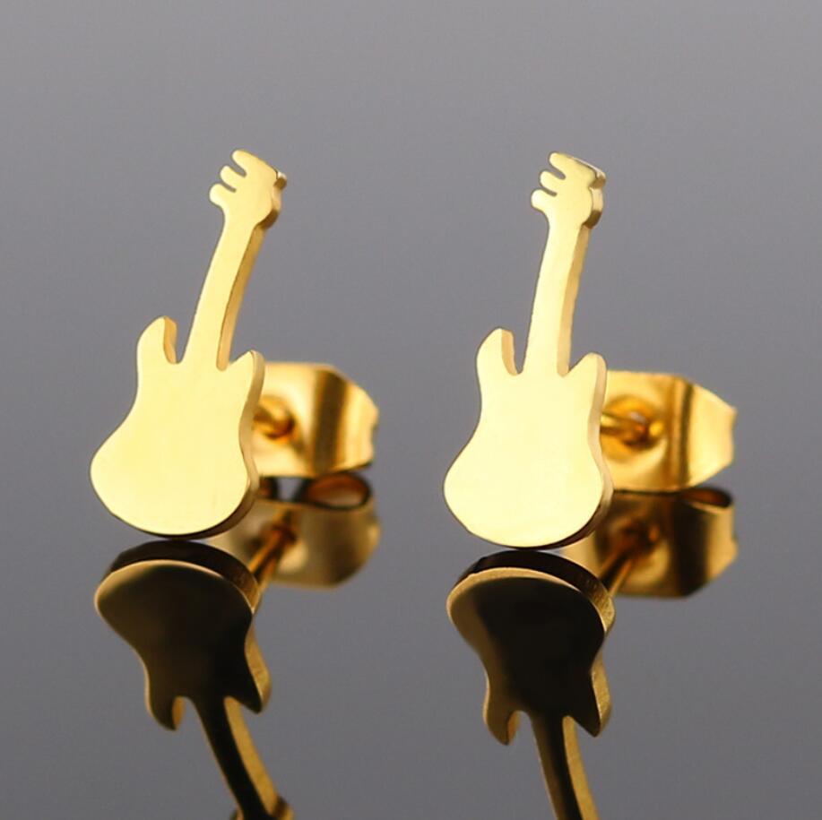 Women's Black Stainless Steel Guitar For Fashion Earrings