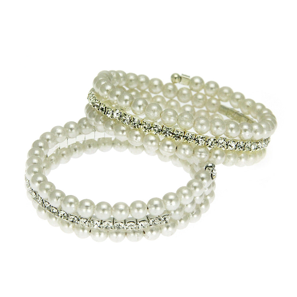 Women's Style Fashionable Personalized Rhinestone Pearl Spiral Bracelets