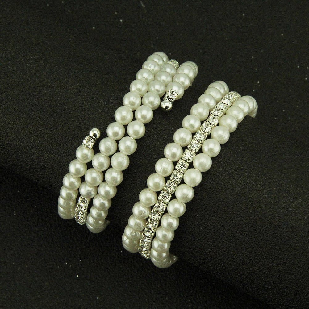 Women's Style Fashionable Personalized Rhinestone Pearl Spiral Bracelets