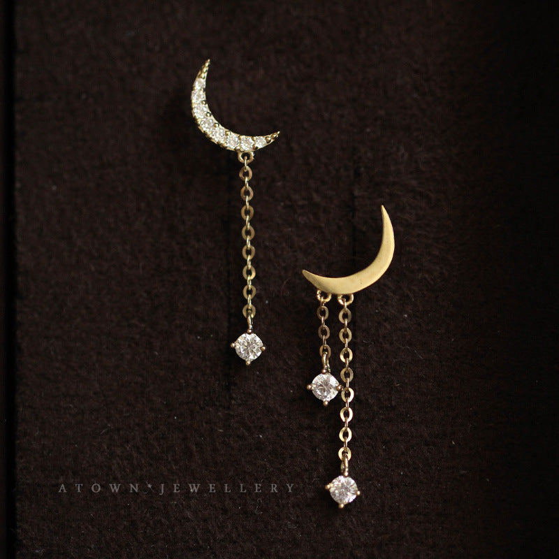 Boucles d'oreilles Moon Swing en argent sterling plaqué or avec petits diamants et zirconiums