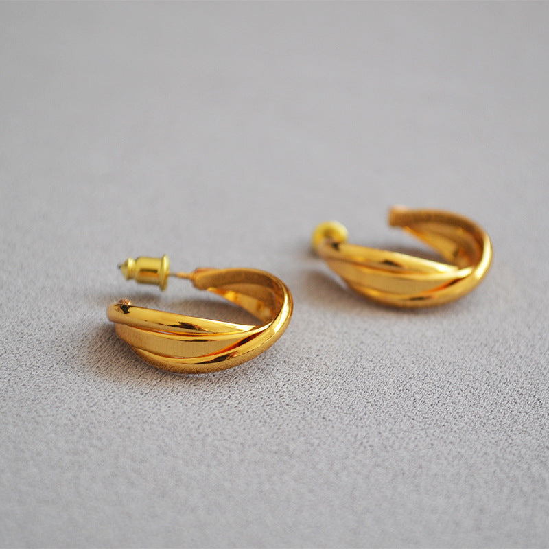 Brass Gold-plated Winding Circle Cold Elegant Earrings