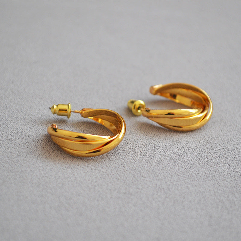 Brass Gold-plated Winding Circle Cold Elegant Earrings