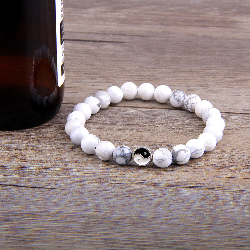 Men's Natural White Turquoise Frosted Yin Yang Bracelets