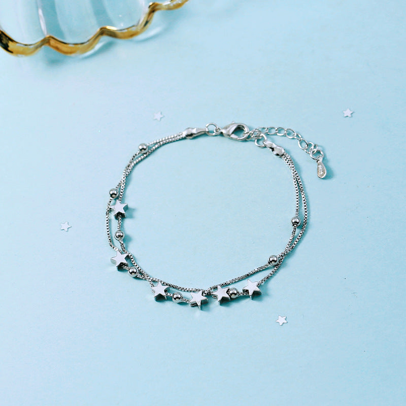 Women's Starry Little Star Sier Simple Box Bracelet
