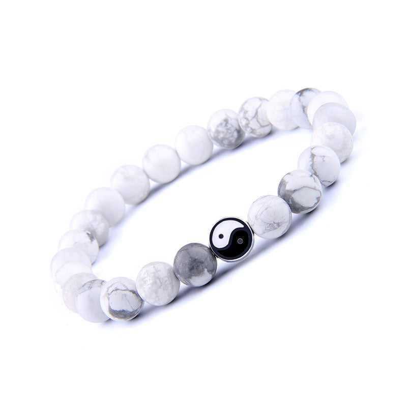 Men's Natural White Turquoise Frosted Yin Yang Bracelets