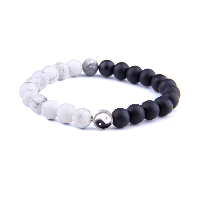 Natürliche, weiß-türkisfarbene, gefrostete Yin-Yang-Armbänder für Herren