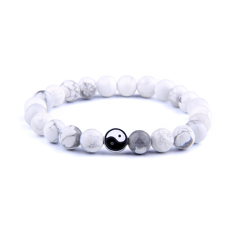 Men's Natural White Turquoise Frosted Yin Yang Bracelets