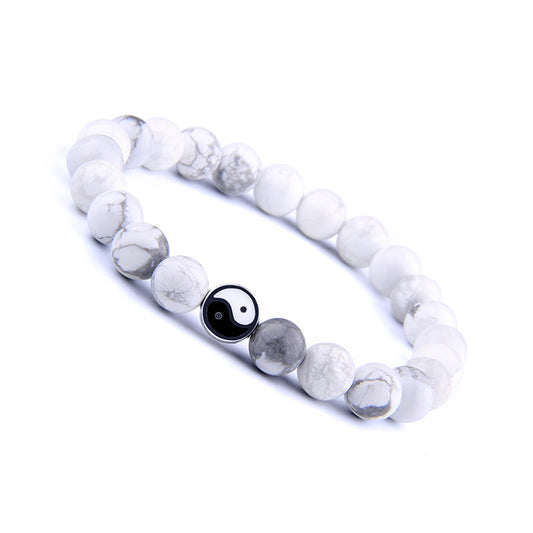 Men's Natural White Turquoise Frosted Yin Yang Bracelets