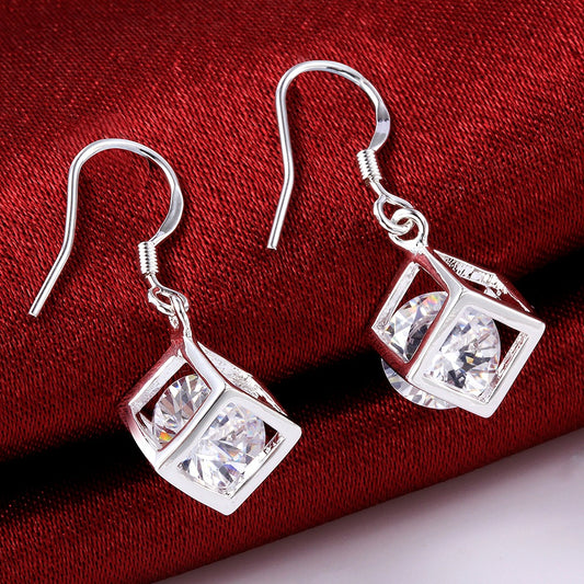 Square Zircon Simple Atmosphere Diamond Ear Earrings