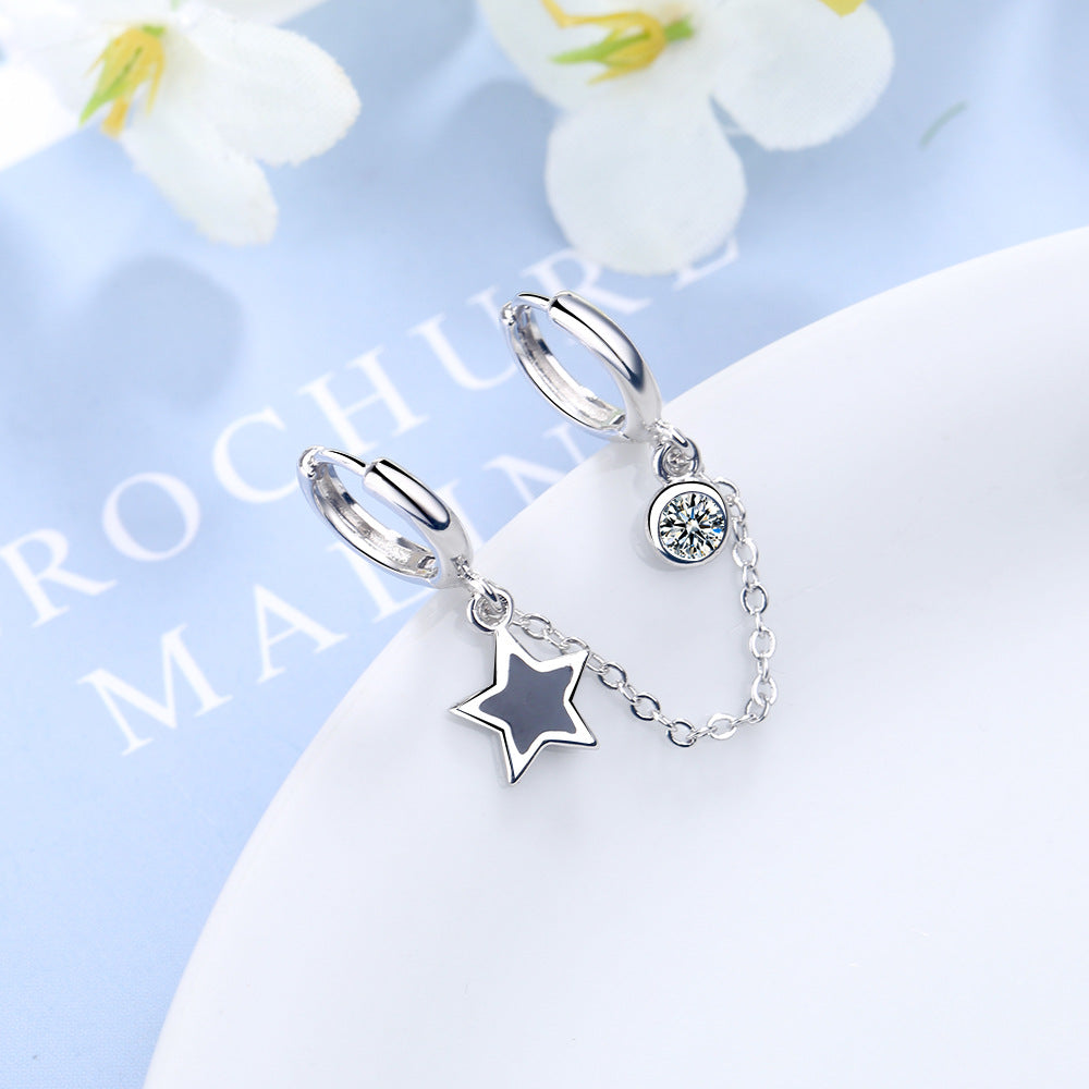 Women's One-piece Clip Personality Five-pointed Star Epoxy Simple Zirconium Earrings