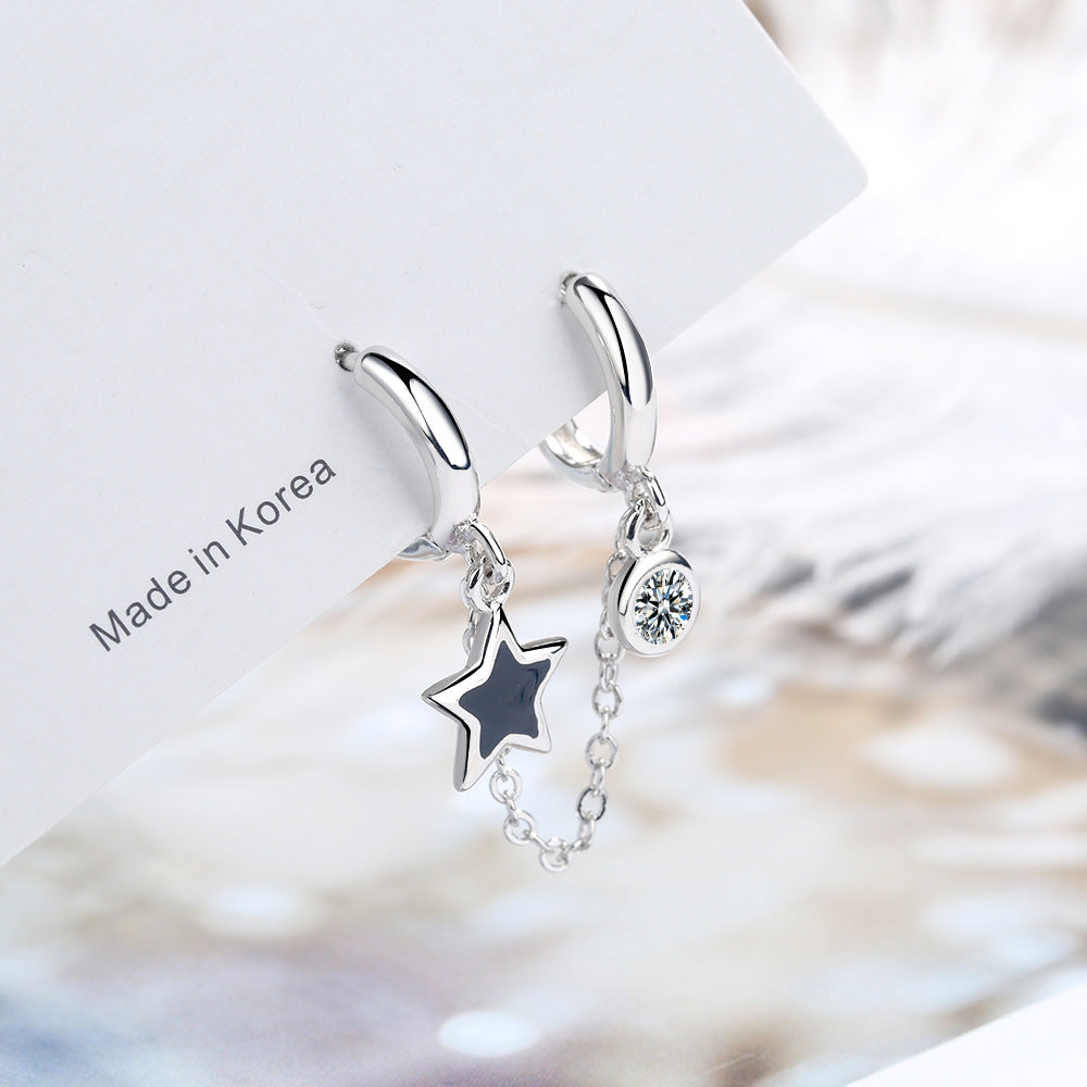 Women's One-piece Clip Personality Five-pointed Star Epoxy Simple Zirconium Earrings