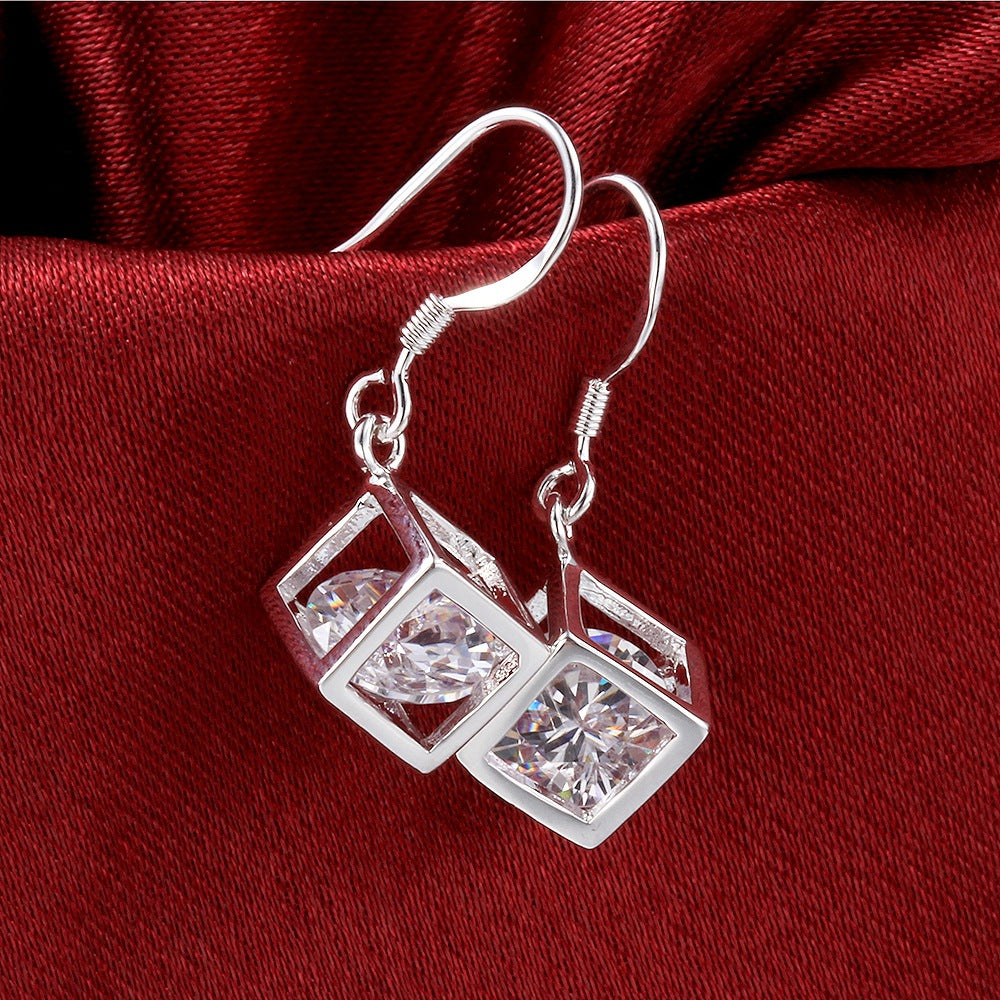 Square Zircon Simple Atmosphere Diamond Ear Earrings