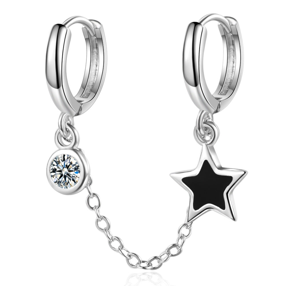 Women's One-piece Clip Personality Five-pointed Star Epoxy Simple Zirconium Earrings