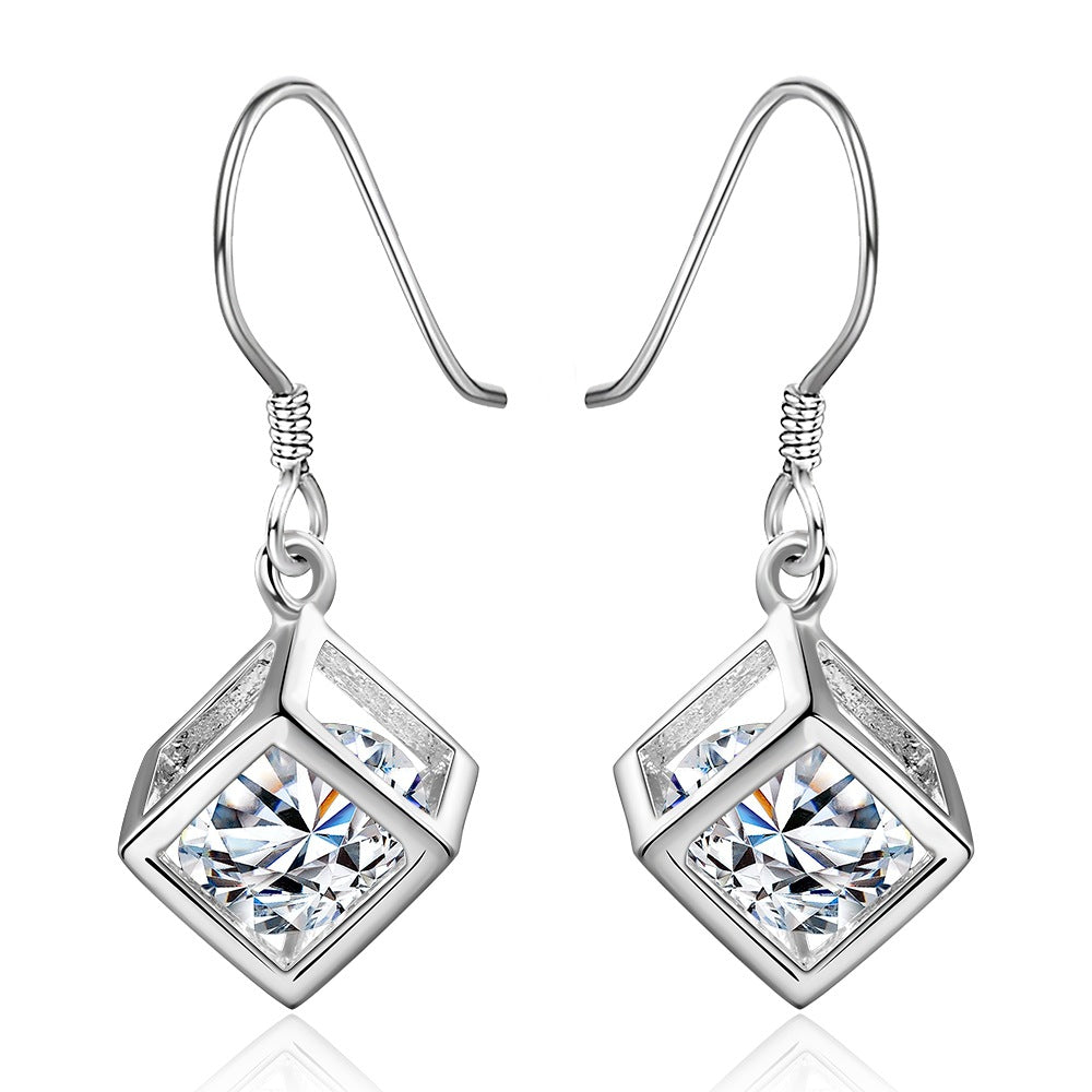 Square Zircon Simple Atmosphere Diamond Ear Earrings