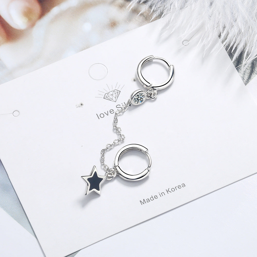 Women's One-piece Clip Personality Five-pointed Star Epoxy Simple Zirconium Earrings