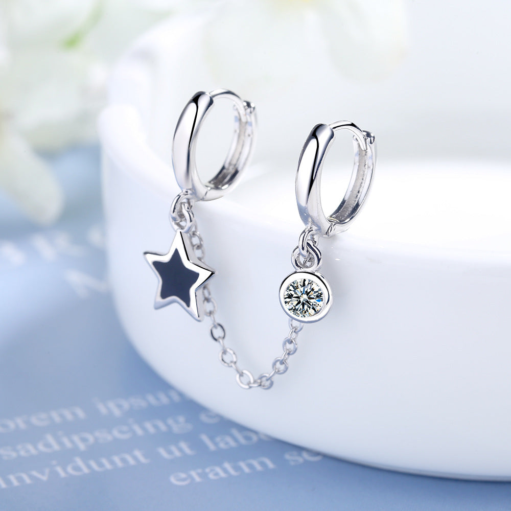 Women's One-piece Clip Personality Five-pointed Star Epoxy Simple Zirconium Earrings