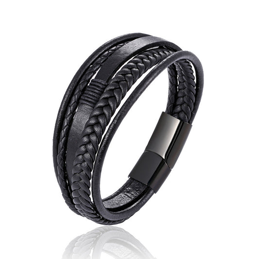Men's Woven Leather Trendy Stainless Steel Artificial Braided Bracelets