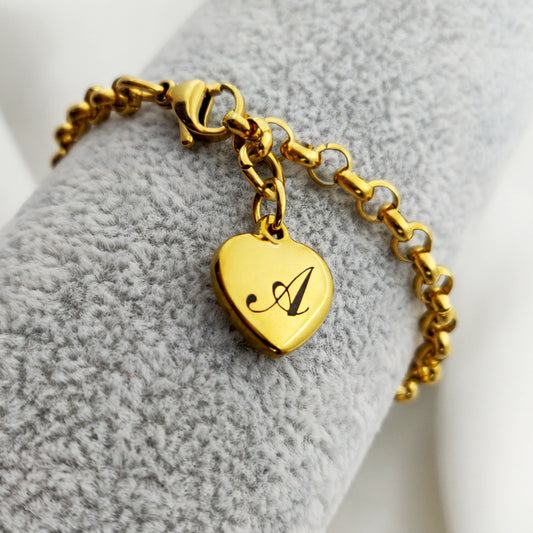 Avec pendentif coeur de pêche en acier inoxydable, bracelets à lettres initiales brillantes