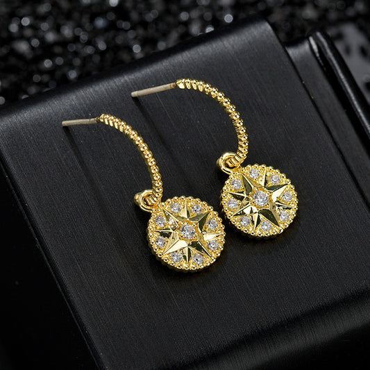 Korean Style Elegant Round Eight Awn Star Ear Earrings